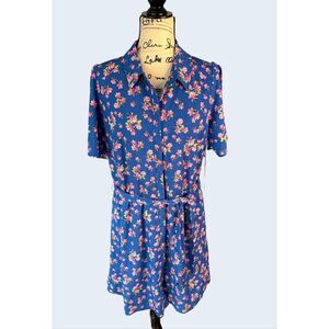 Draper James Blue Multi Floral Magnolia Shirt Dress Short Sleeve XL NWT